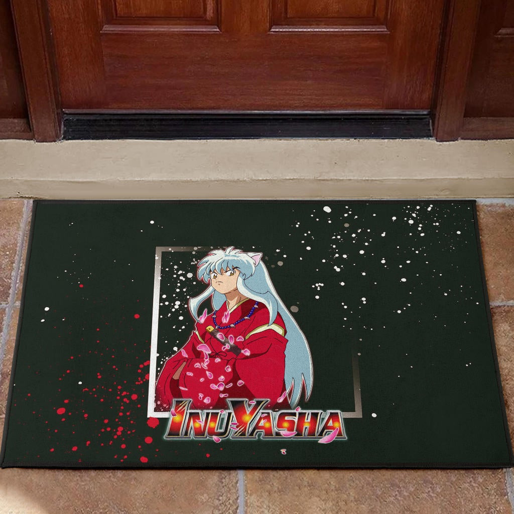 Inuyasha Anime Rubber Doormat Cute Angry Inuyasha Lantern Text Black Rubber Doormat Home Decor