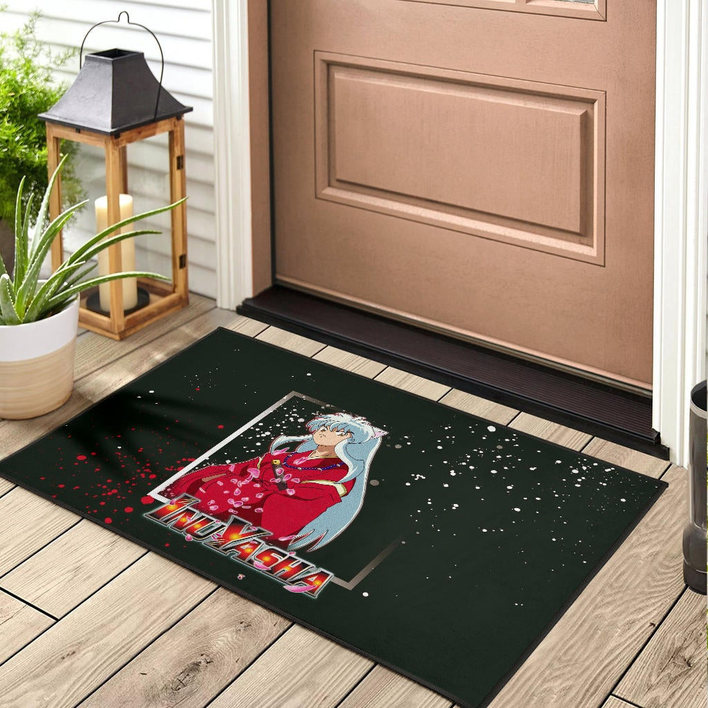 Inuyasha Anime Rubber Doormat Cute Angry Inuyasha Lantern Text Black Rubber Doormat Home Decor - Image 3