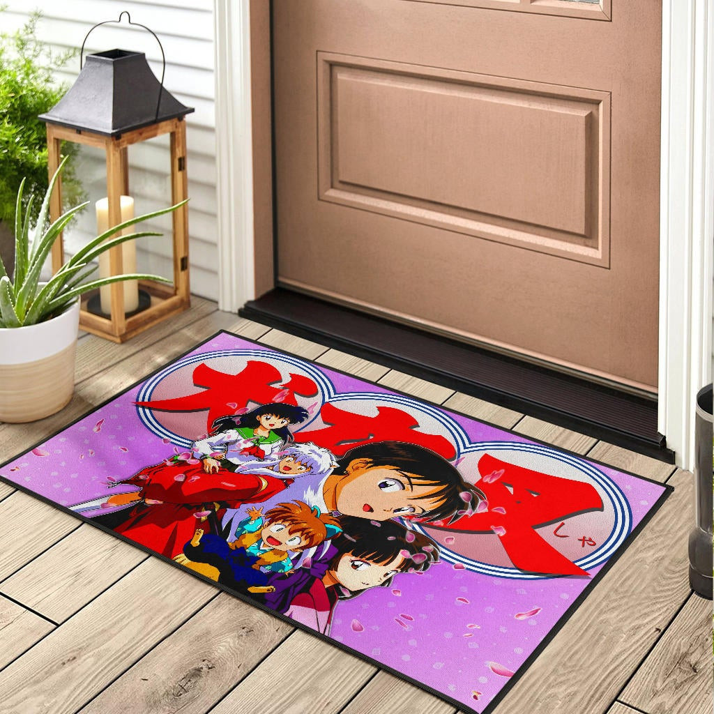 Inuyasha Anime Rubber Doormat Inuyasha Kagome And The Gang Sakura Blossom Pink Rubber Doormat Home Decor - Image 3