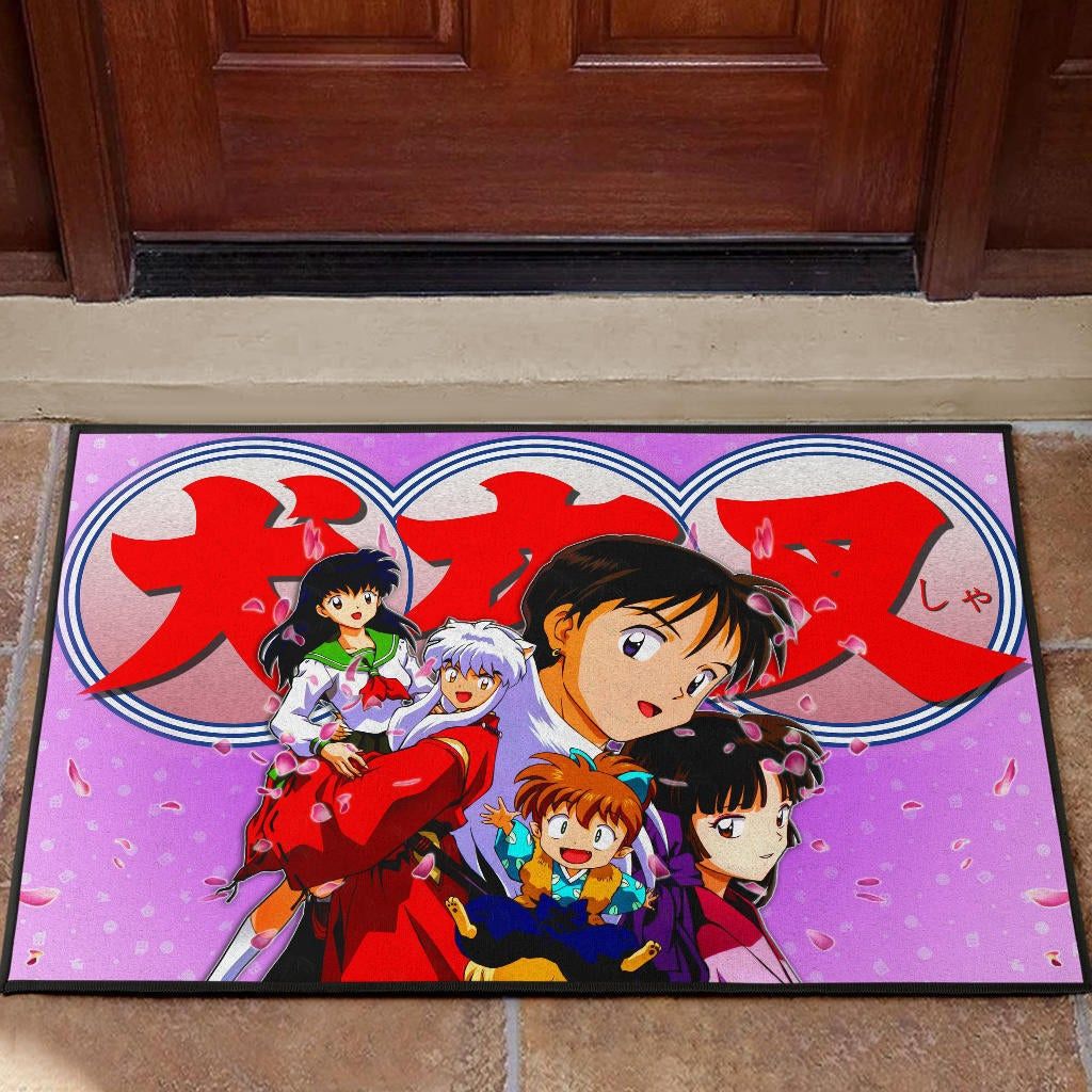 Inuyasha Anime Rubber Doormat Inuyasha Kagome And The Gang Sakura Blossom Pink Rubber Doormat Home Decor