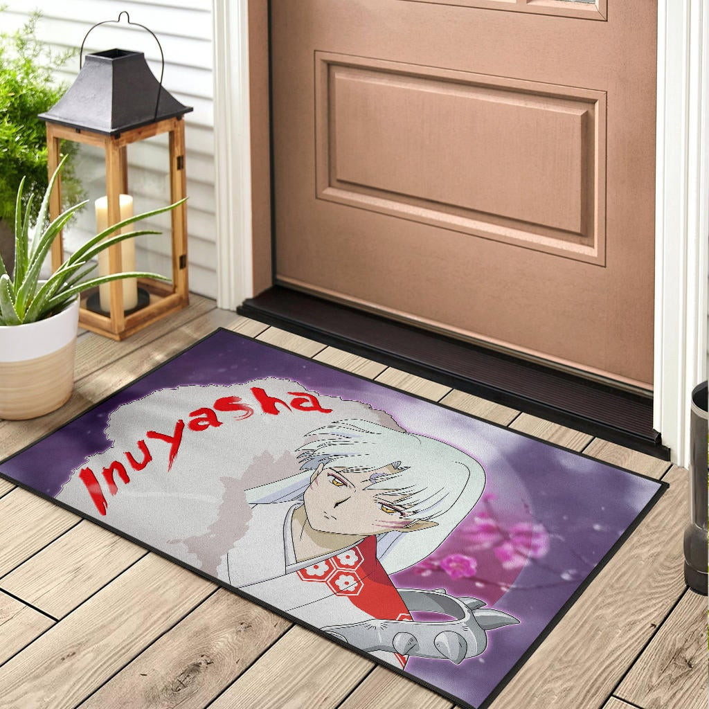 Inuyasha Anime Rubber Doormat Sad Sesshomaru Face Sakura Blossom Flower At Night Rubber Doormat Home Decor - Image 3