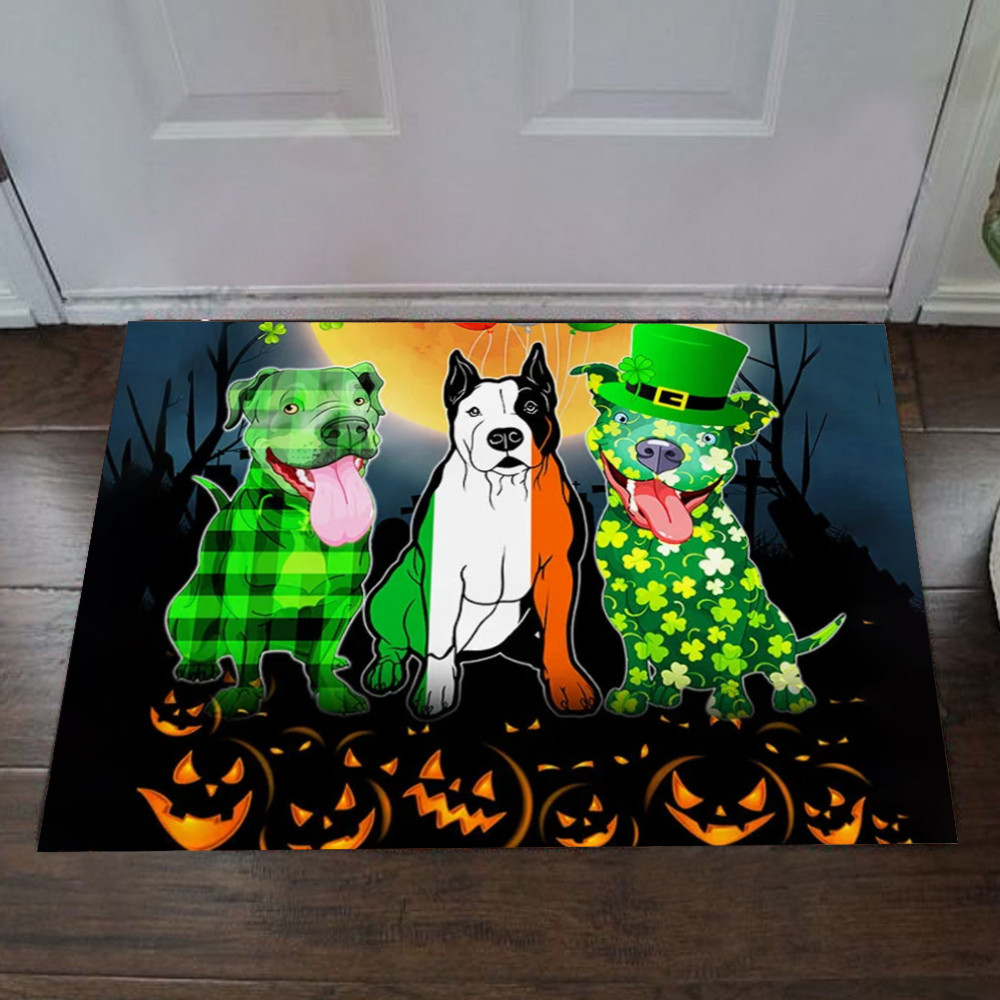 Irish Pitbull Happy Halloween Rubber Doormat Pitbull Lover Inside Door Mats Halloween Ideas