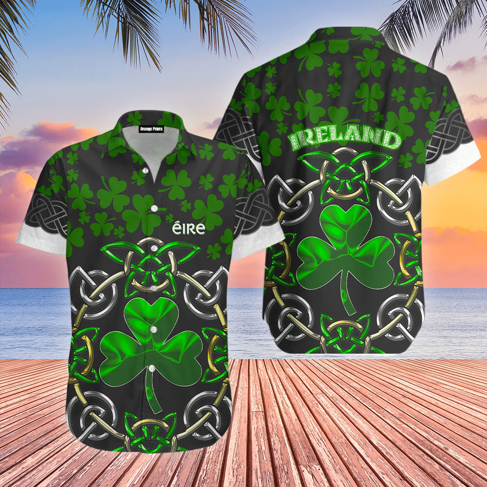 Irish Saint Patrick's Day Shamrock Celtic Cross Hawaiian Shirt