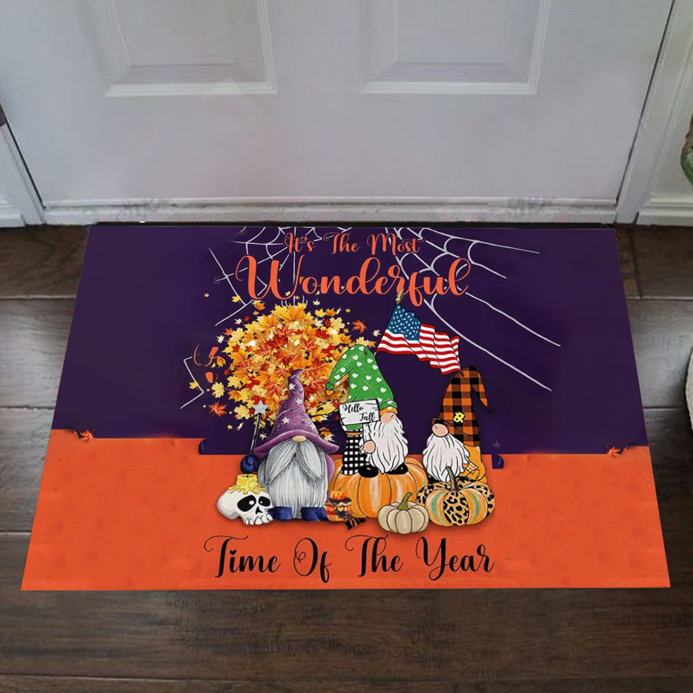 It's The Most Wonderful Time Of The Year Rubber Doormat Halloween Gnome Front Door Welcome Mats