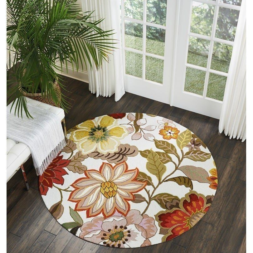 Ivory Floral Round Rug Carpet Bedroom Livingroom Home Decor