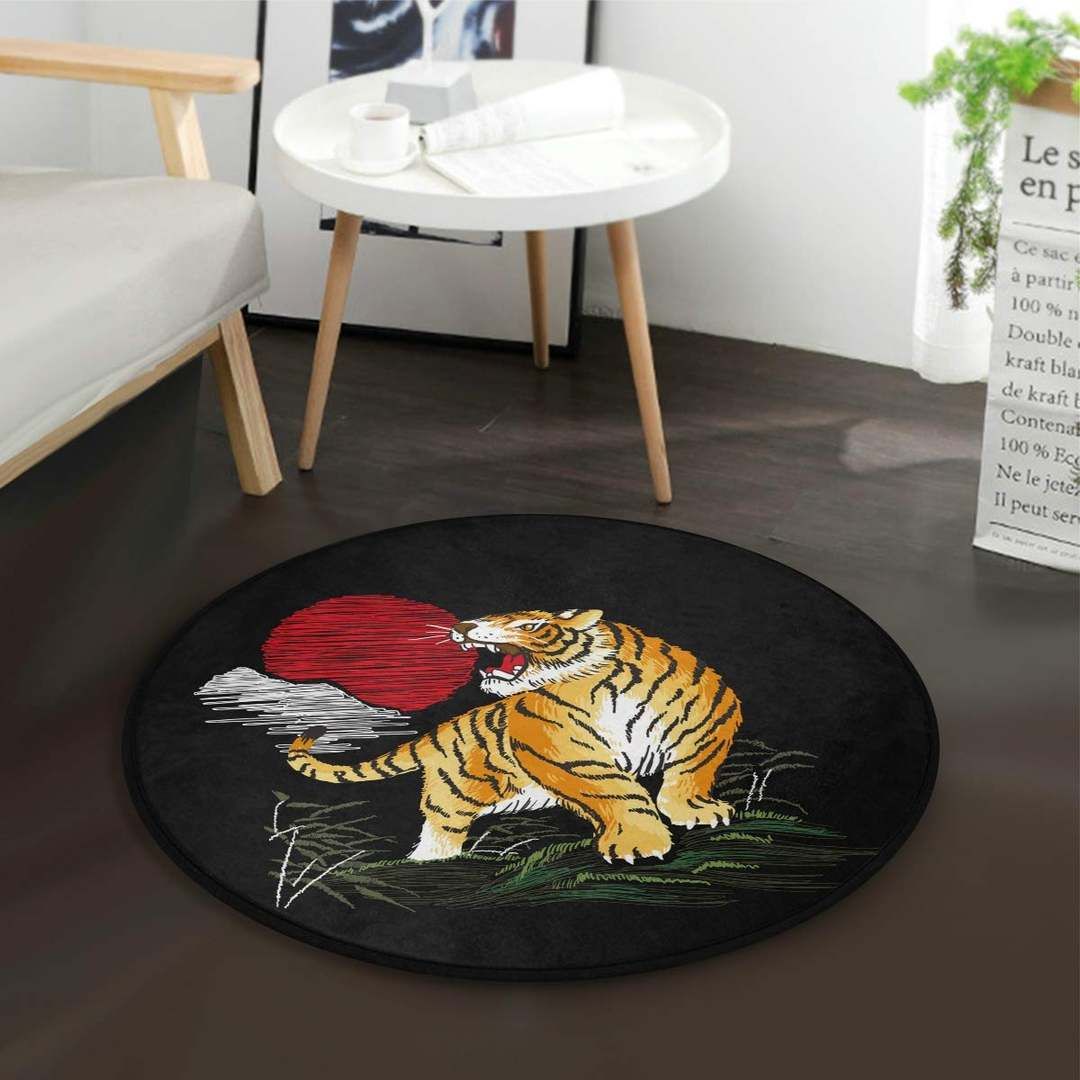 Japanese Vintage Tiger Round Rug Carpet Bedroom Livingroom Home Decor
