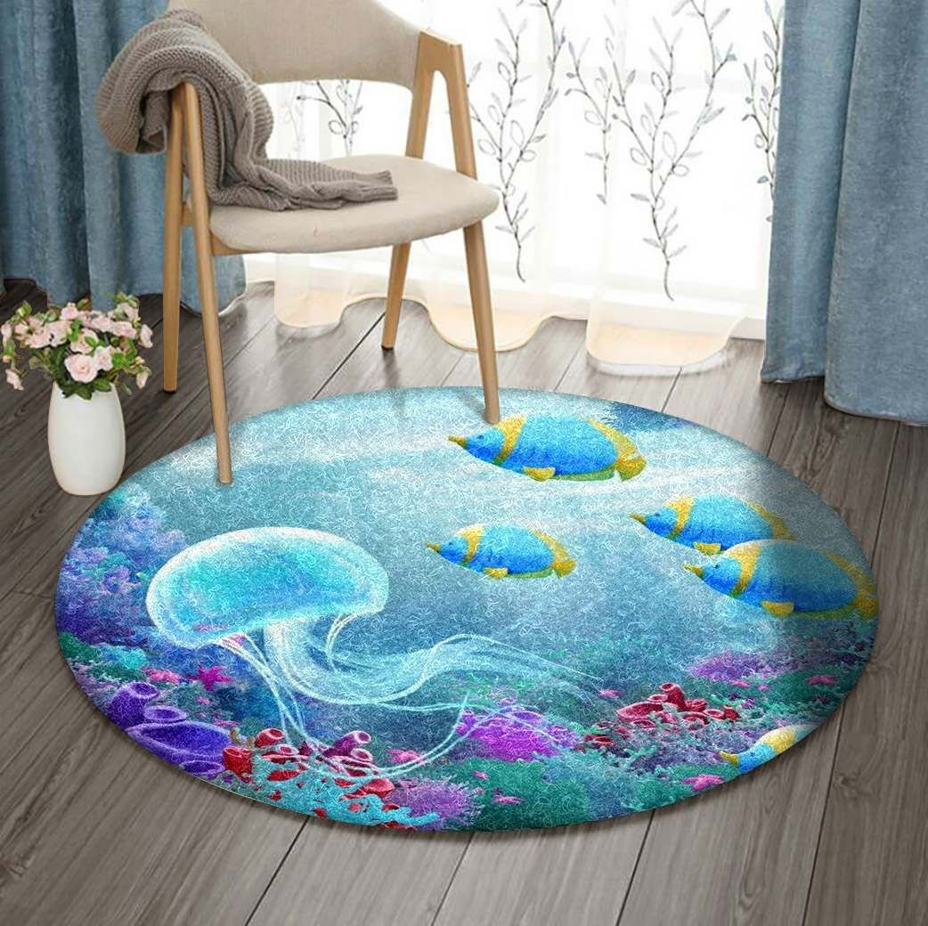 Jellyfish Under The Ocean Round Rug Carpet Bedroom Livingroom Home Decor