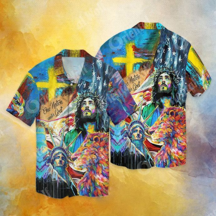 Jesus Statue Of Liberty One Nation Under God Hawaiian Shirt