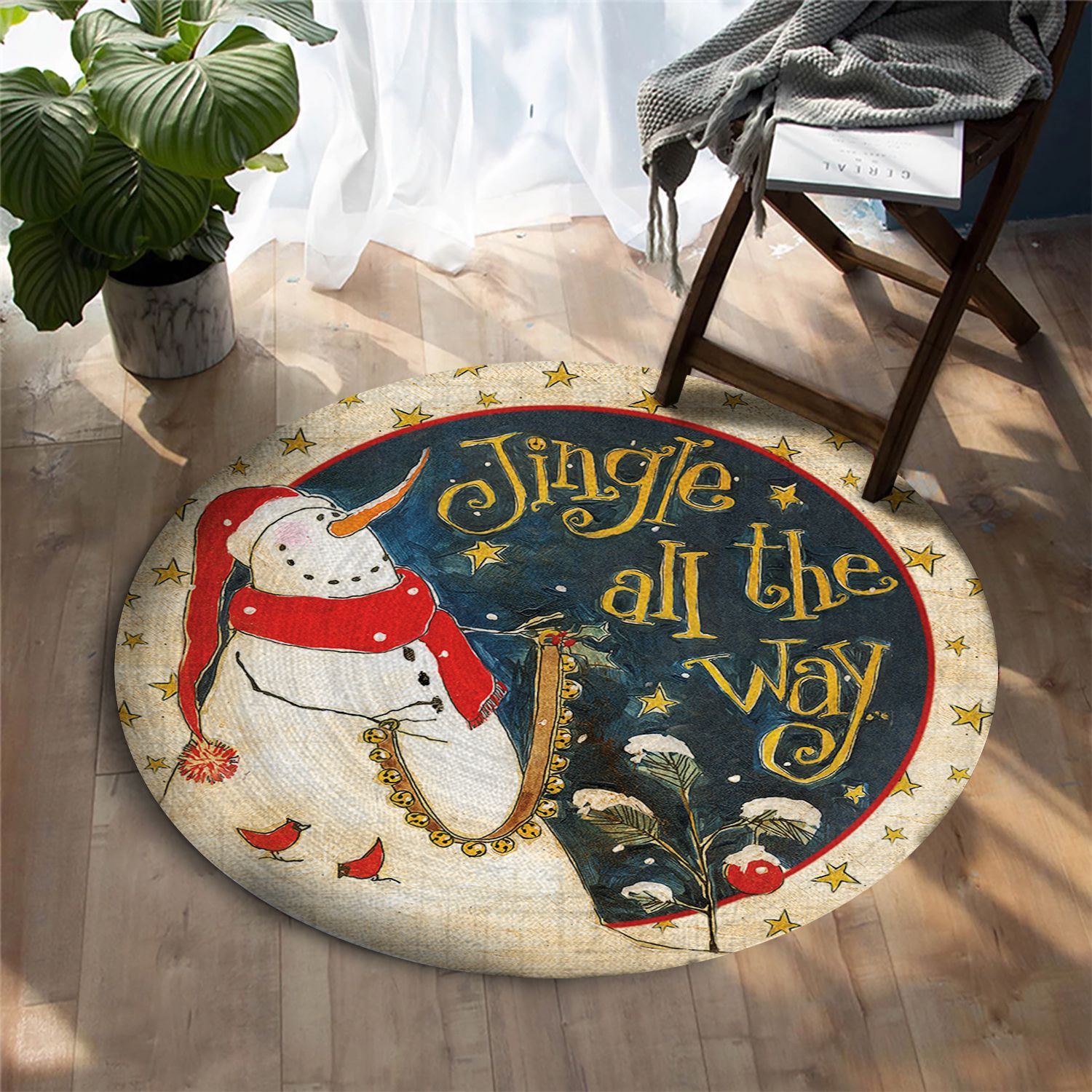 Jingle All The Way Round Rug Carpet Bedroom Livingroom Home Decor