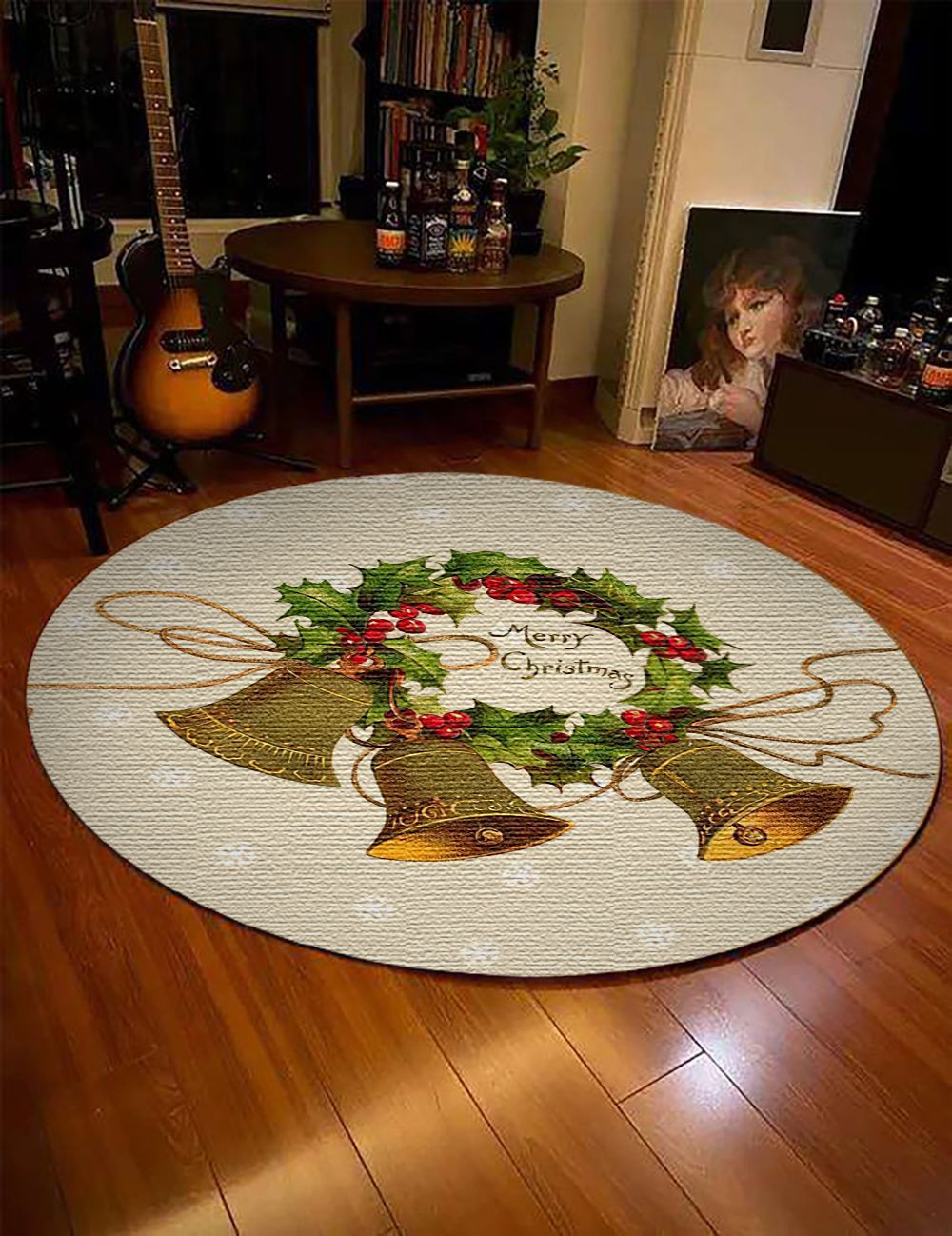 Jingle bell Noel Round Rug Carpet Bedroom Livingroom Home Decor