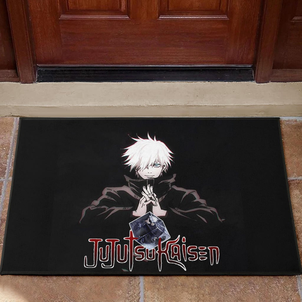 Jujutsu Kaisen Anime Rubber Doormat Cool Satoru Gojo Holding Eye Rubik Prison Realm Rubber Doormat Home Decor