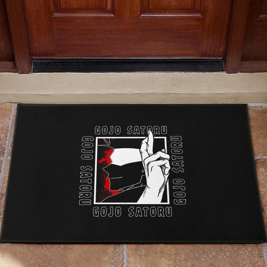 Jujutsu Kaisen Anime Rubber Doormat Satoru Gojo Face Shadow Hand Sign Black White Rubber Doormat Home Decor