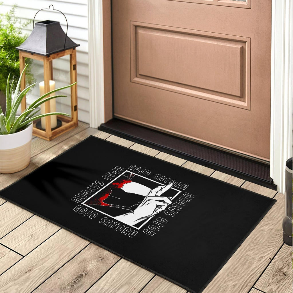 Jujutsu Kaisen Anime Rubber Doormat Satoru Gojo Face Shadow Hand Sign Black White Rubber Doormat Home Decor - Image 3