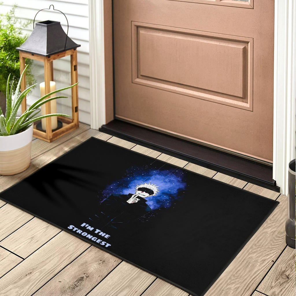 Jujutsu Kaisen Anime Rubber Doormat Satoru Gojo Smiling Hand Sign I'm The Strongest Rubber Doormat Home Decor - Image 3