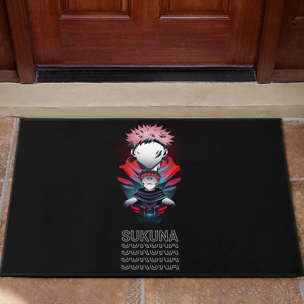 Jujutsu Kaisen Anime Rubber Doormat Sukuna And Yuji No Face White Kanji Patterns Rubber Doormat Home Decor