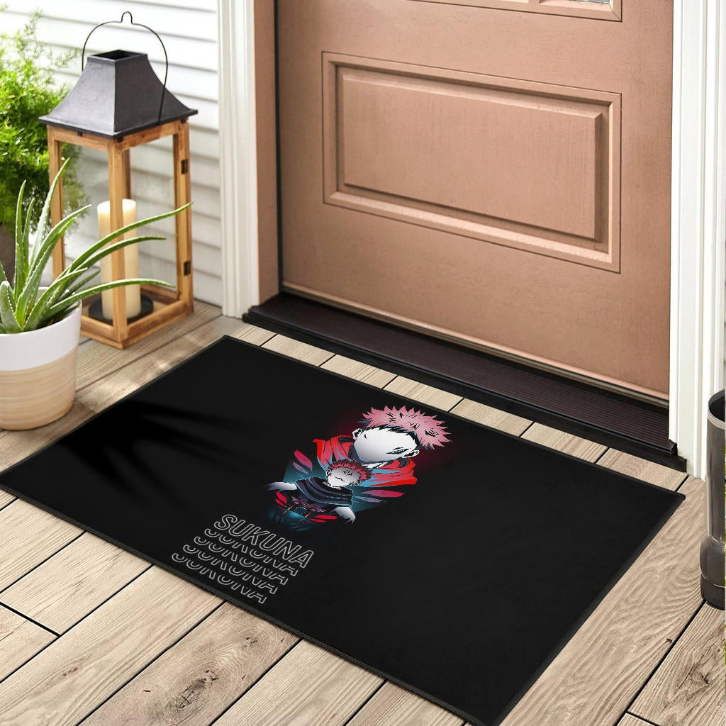 Jujutsu Kaisen Anime Rubber Doormat Sukuna And Yuji No Face White Kanji Patterns Rubber Doormat Home Decor - Image 3