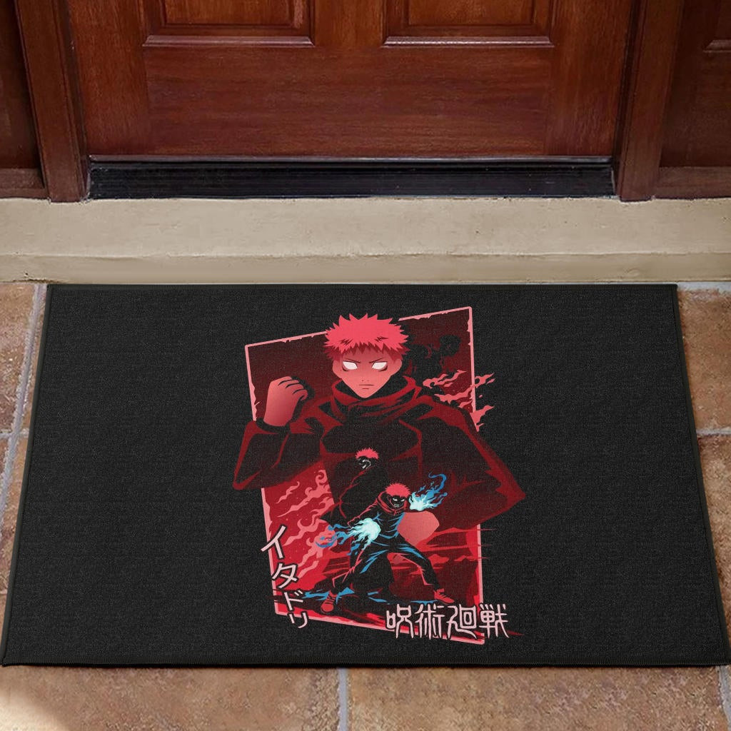 Jujutsu Kaisen Anime Rubber Doormat Sukuna And Yuji Red Shadow Power Evil Smiling Rubber Doormat Home Decor