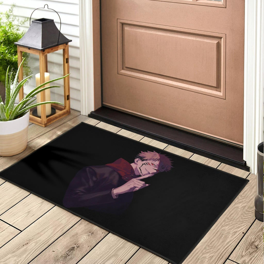 Jujutsu Kaisen Anime Rubber Doormat Sukuna Yuji Combine Black Fire Evil Smiling Rubber Doormat Home Decor - Image 3