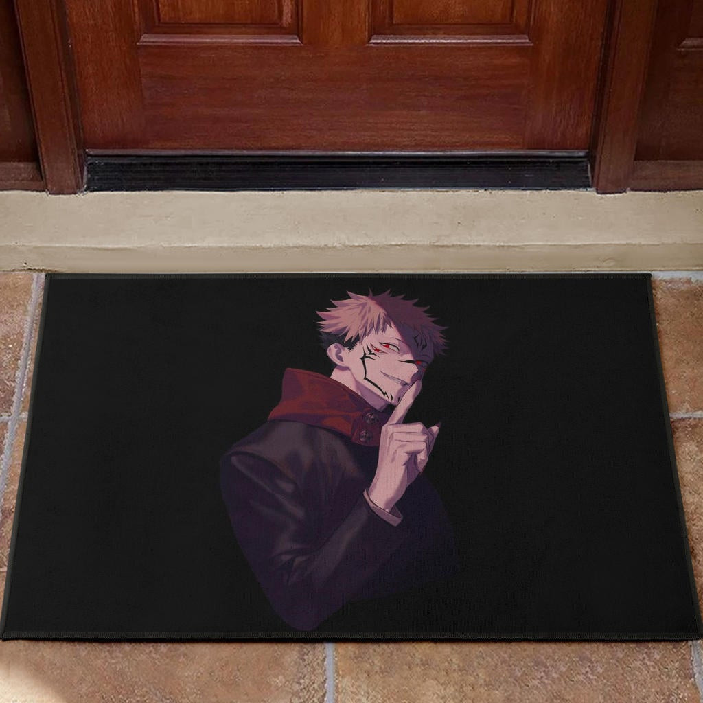 Jujutsu Kaisen Anime Rubber Doormat Sukuna Yuji Combine Black Fire Evil Smiling Rubber Doormat Home Decor