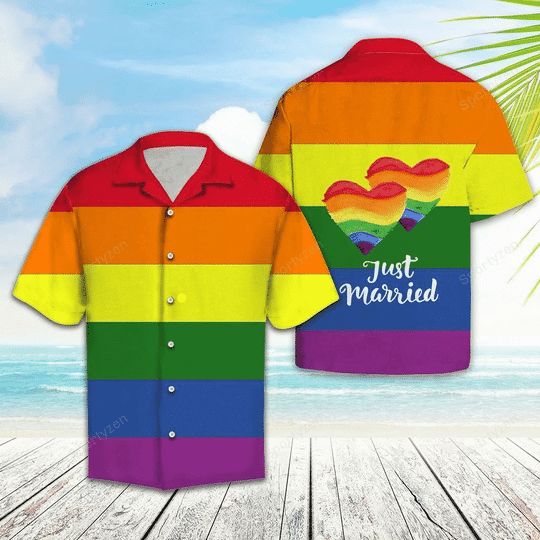 Just Married Lgbt Aloha Hawaiian Shirt