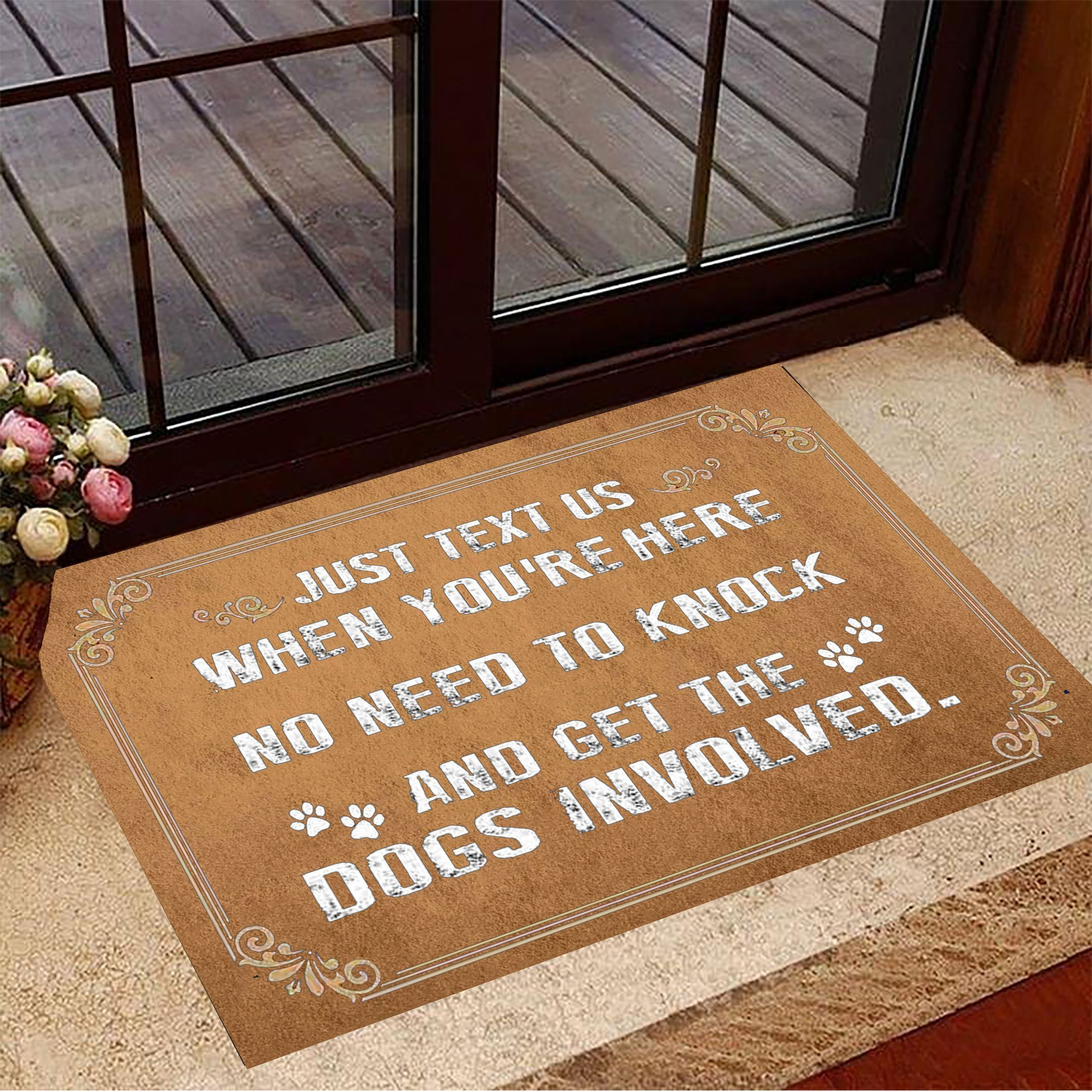 Just Text Us When You're Here No Need To Knock Rubber Doormat Vintage Dog Rubber Doormat Gifts for Dog Owners