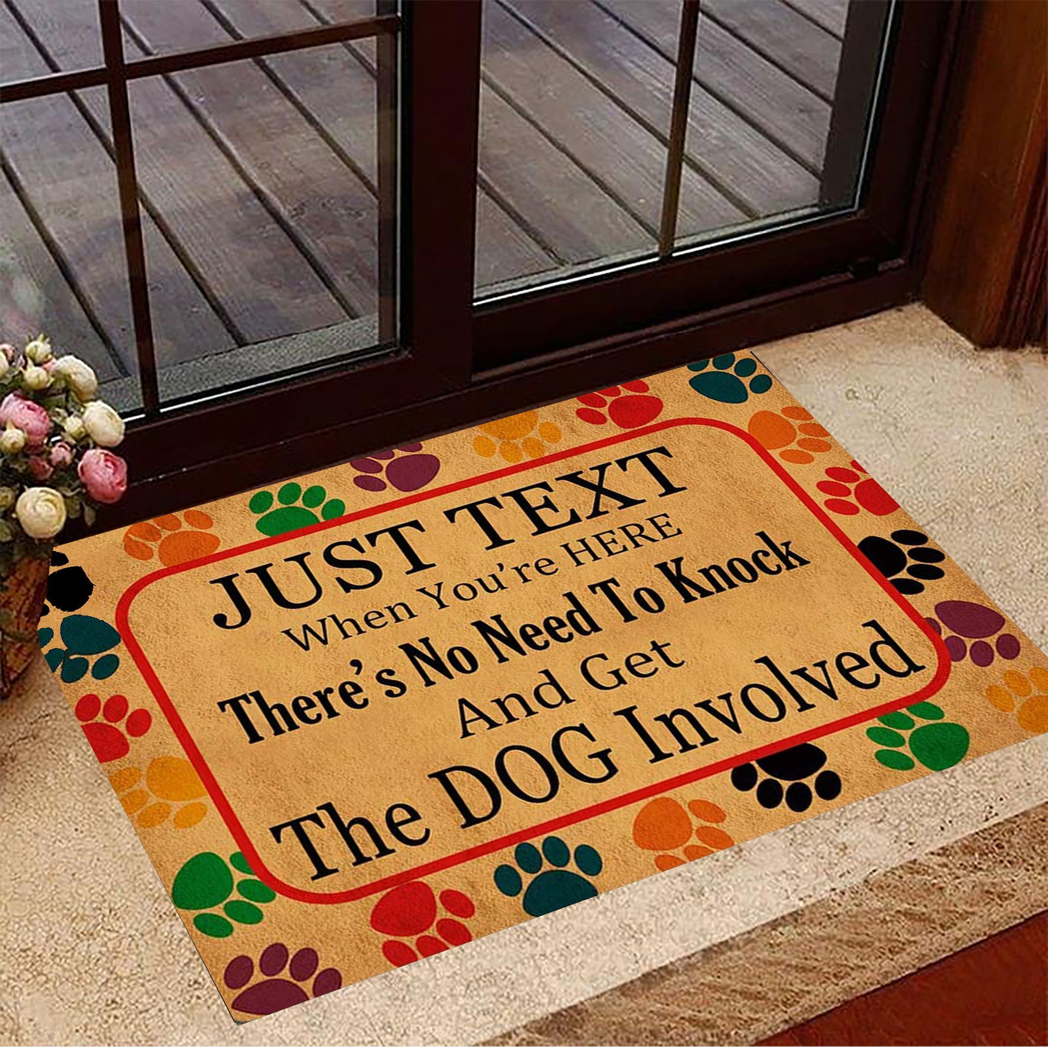Just Text Us When You're Here There's No Need To Knock Rubber Doormat Paw Print Rubber Doormat Dog Lover Gift