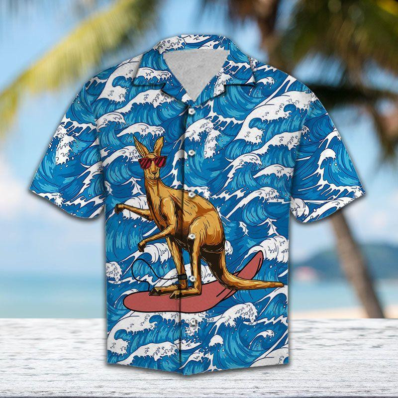 Kangaroo Surfing Hawaiian Shirt