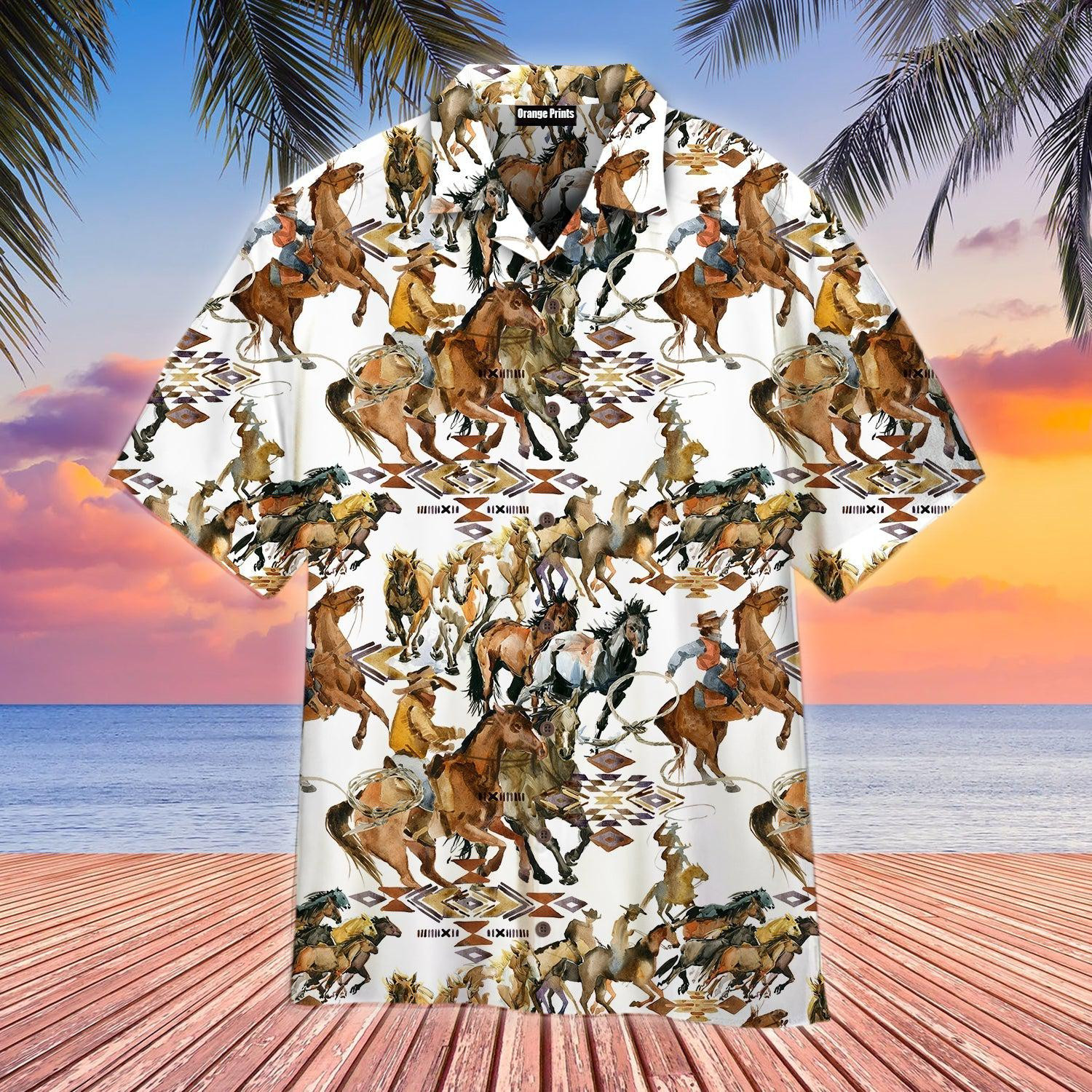 Kentucky Derby Horses Running American Cowboy Hawaiian Shirt