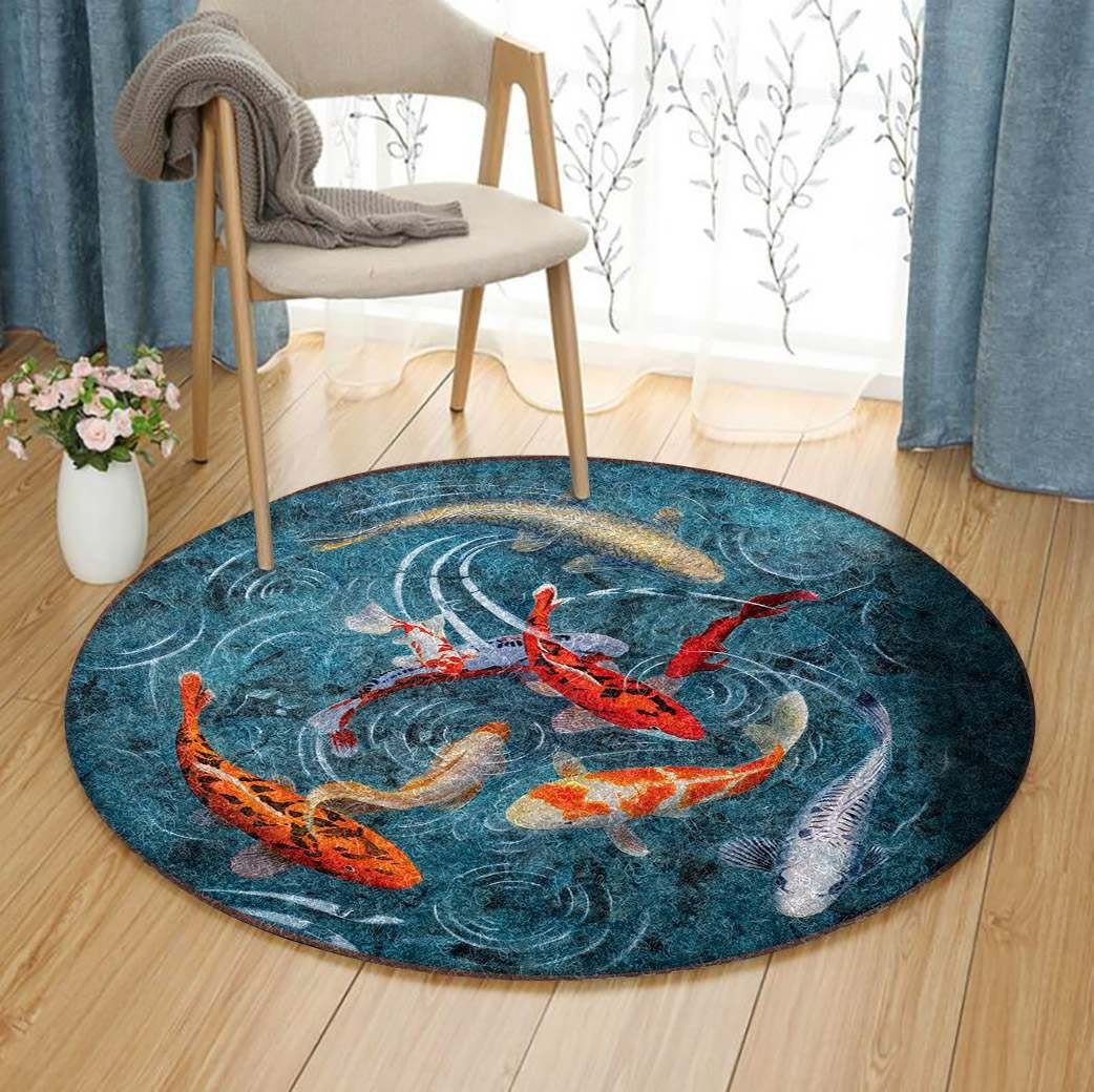 Koi Fish Round Rug Carpet Bedroom Livingroom Home Decor