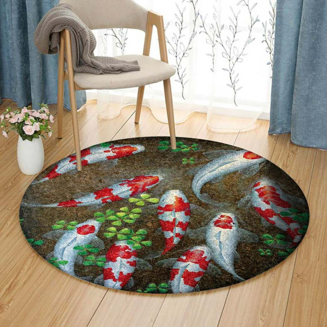 Koi Fish Round Rug Carpet Bedroom Livingroom Home Decor