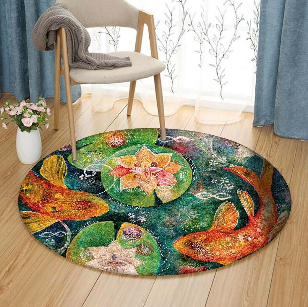 Koi Fish Round Rug Carpet Bedroom Livingroom Home Decor