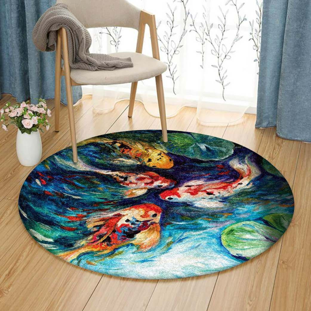 Koi Fish Round Rug Carpet Bedroom Livingroom Home Decor