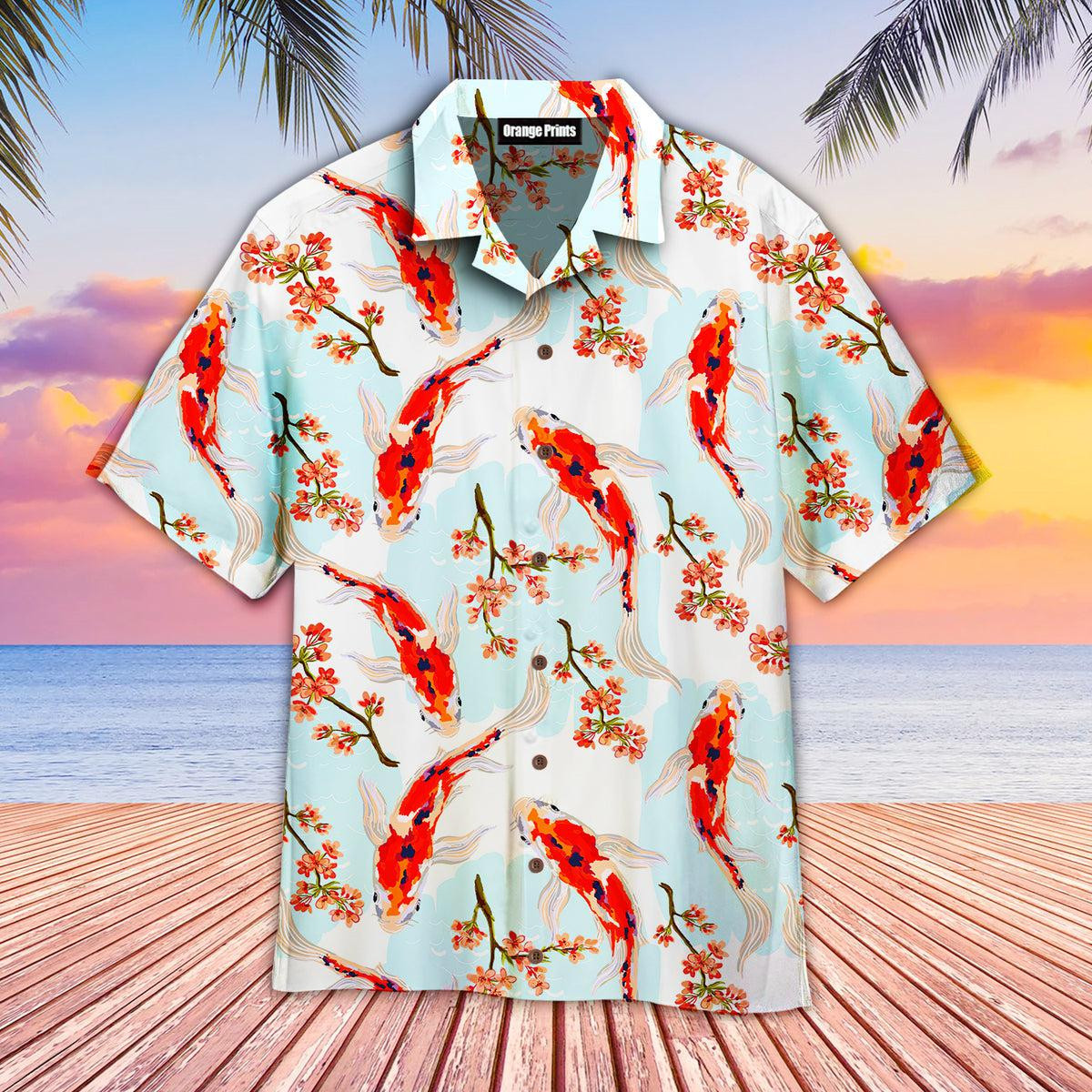 Koi Fish Tropical Japanese Flowers Branches Hawaiian Shirt