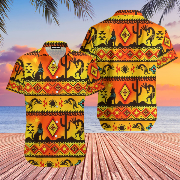 Kokopelli Myth Yellow Native American Hawaiian Shirt
