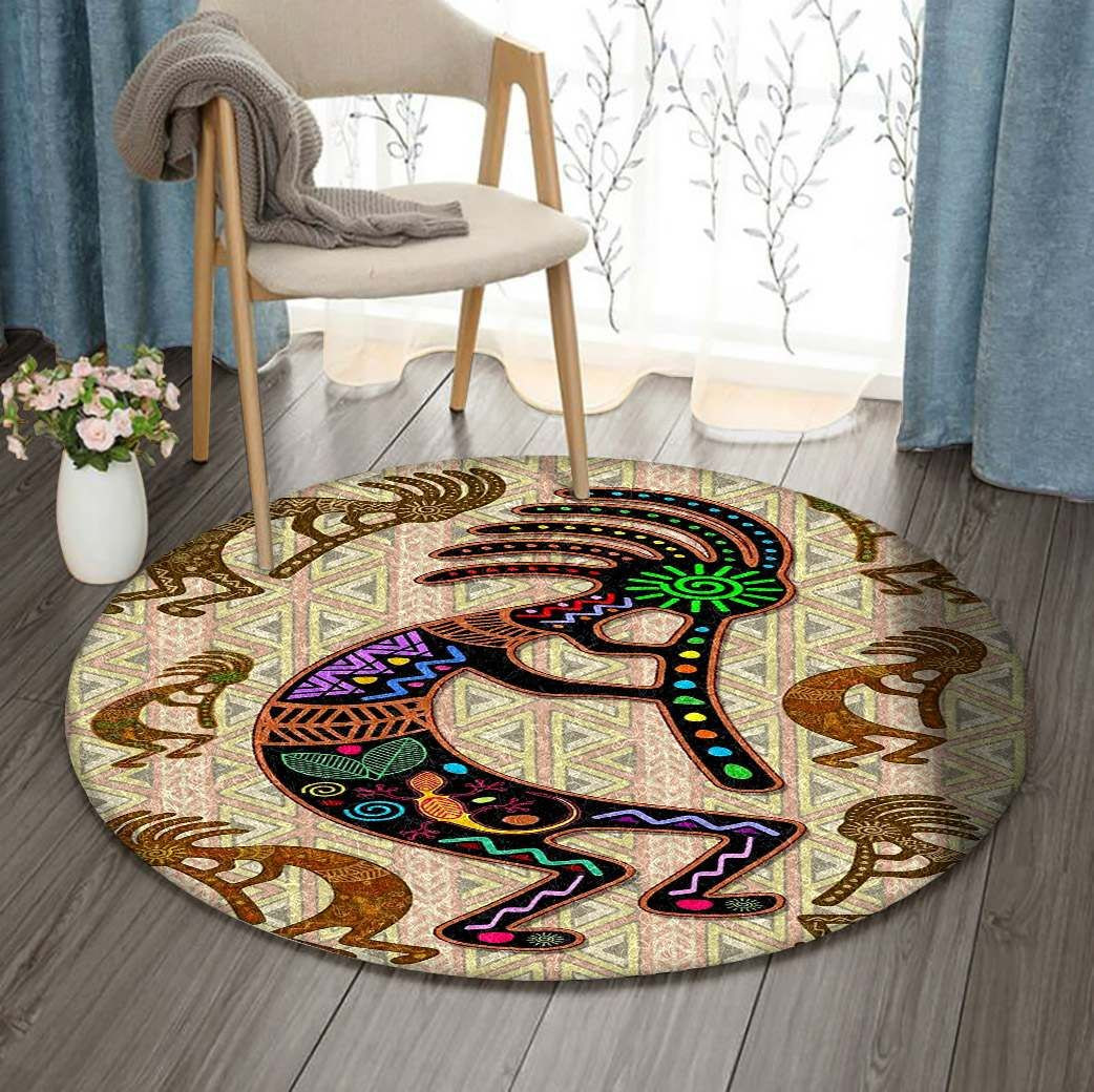 Kokopelli On Tribal Pattern Round Rug Carpet Bedroom Livingroom Home Decor