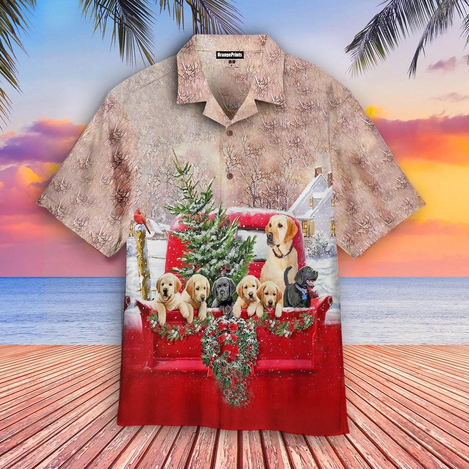 Labs in Old Red Truck Xmas Is Coming Hawaiian Shirt
