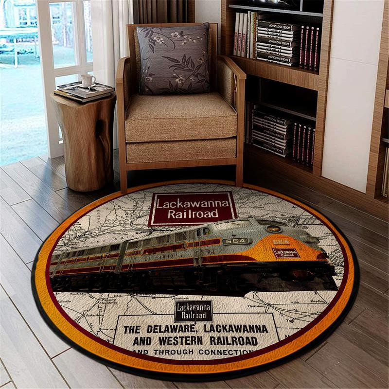 Lackawanna Railroad Living Room Round Rug Carpet Bedroom Livingroom Home Decor