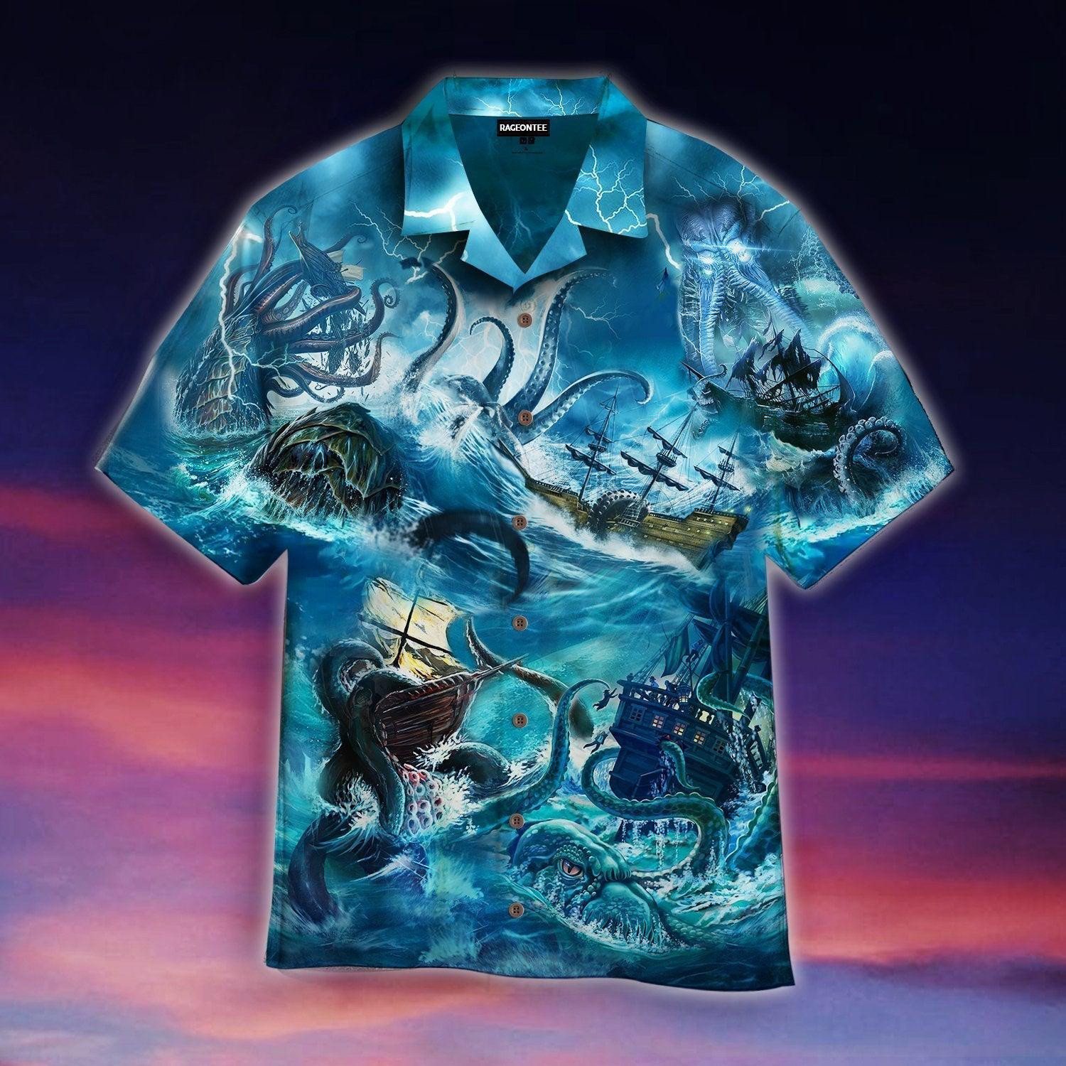 Legend Octopus Attacking The Ship Hawaiian Shirt