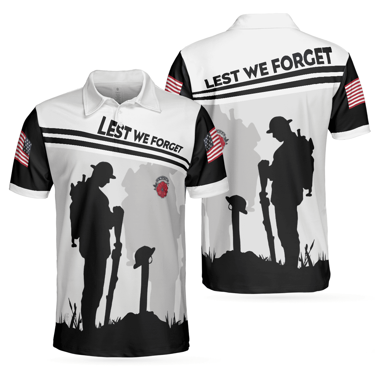 Lest We Forget Polo Shirt Military Veteran American Flag Golf Shirt For Men