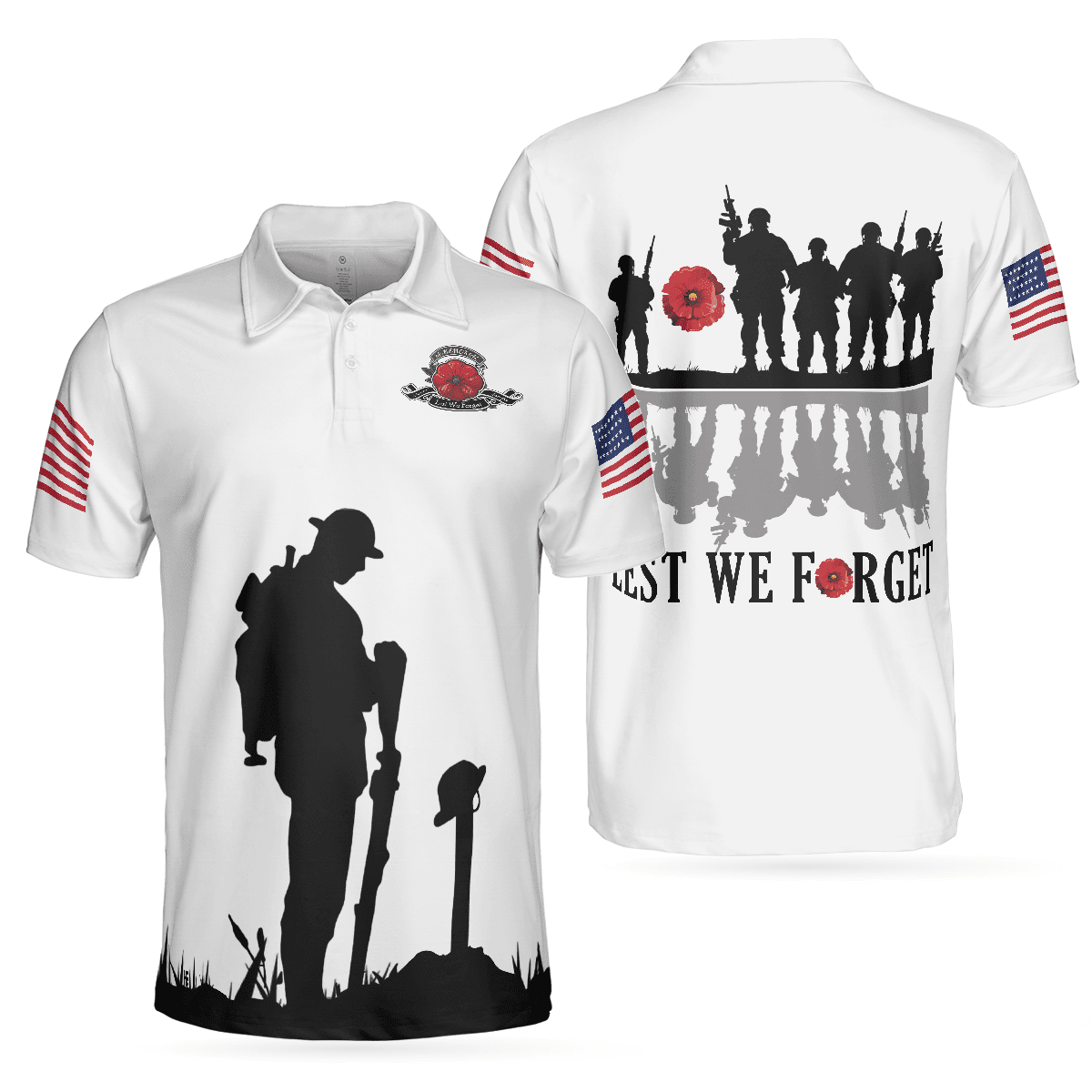 Lest We Forget Veteran Polo Shirt White American Flag Veterans Day Shirt Best Gift For Veterans