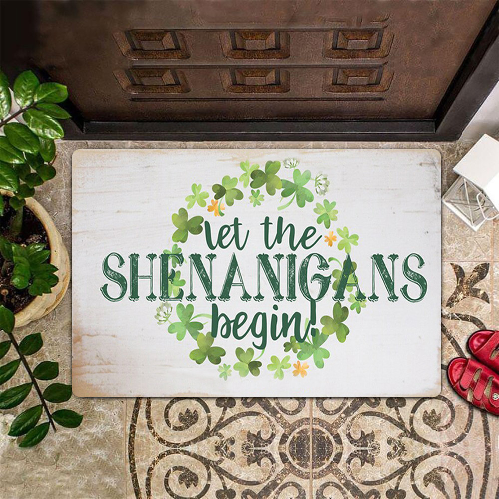 Let The Shenanigans Begin Rubber Doormat St Patrick's Day 2022 Funny Welcome Mats Home Decor