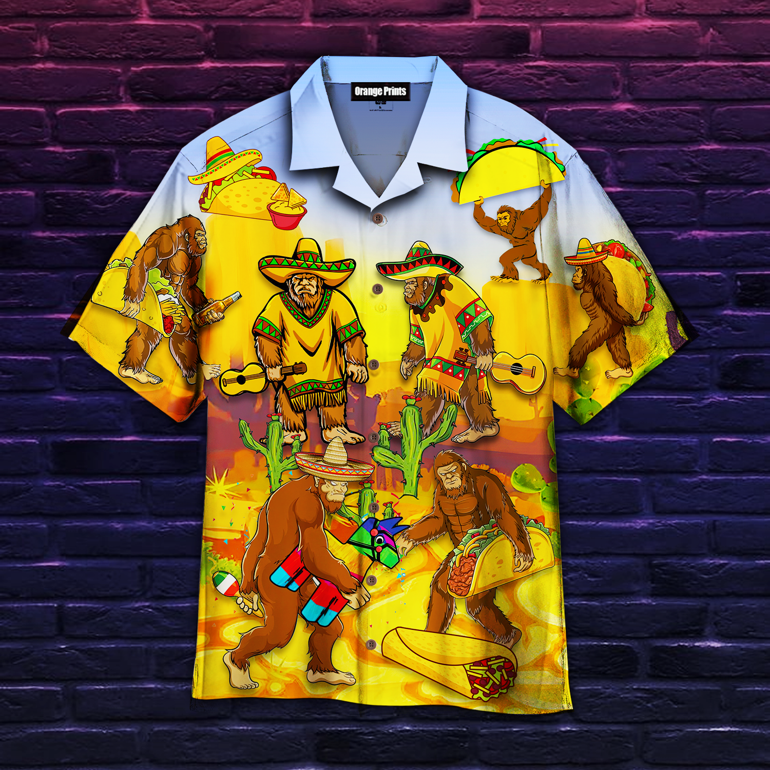 Lets Fiesta Get Here Funny Bigfoot Love Tacos Hawaiian Shirt