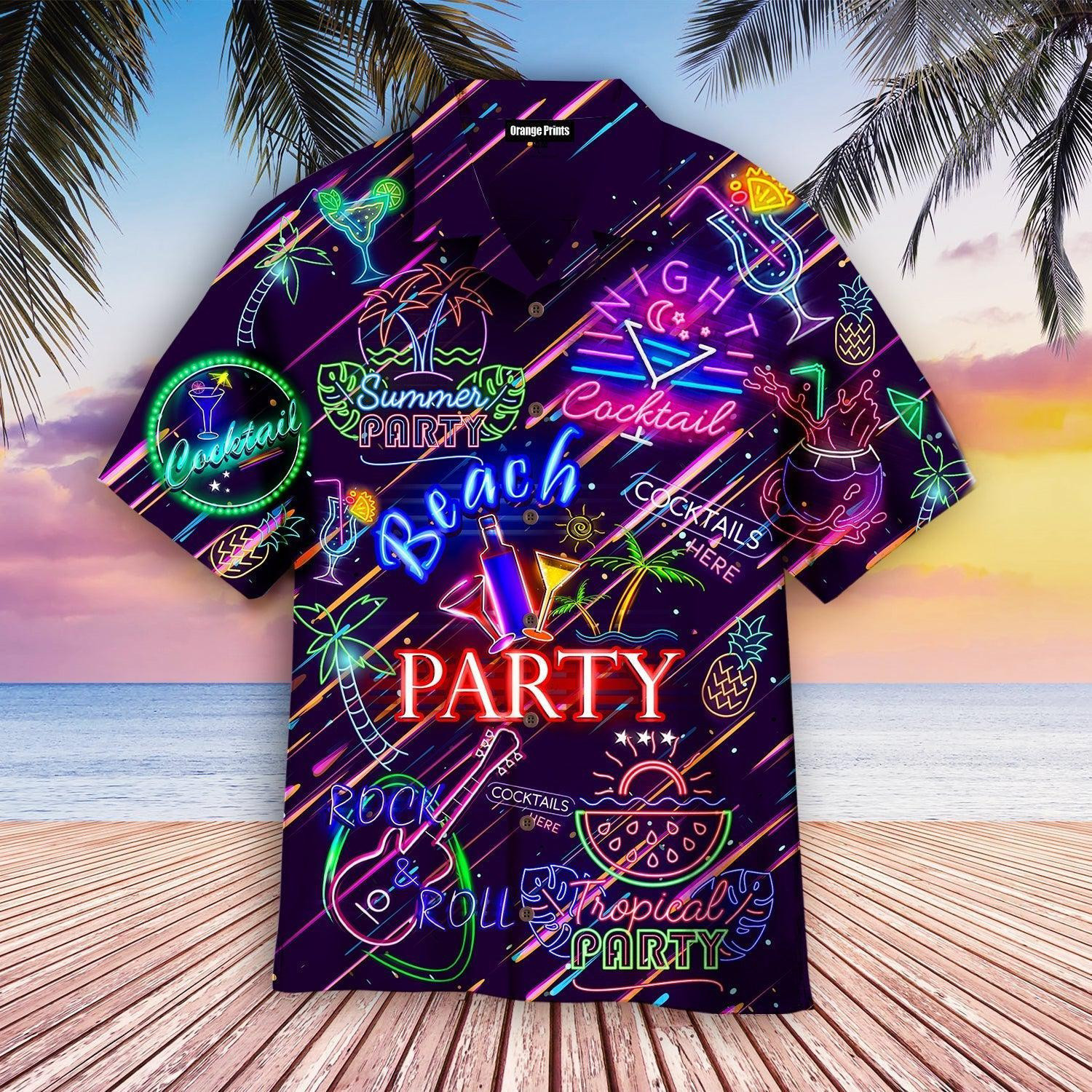 Lets Go To The Cocktail Beach Party Neon Colorful Hawaiian Shirt