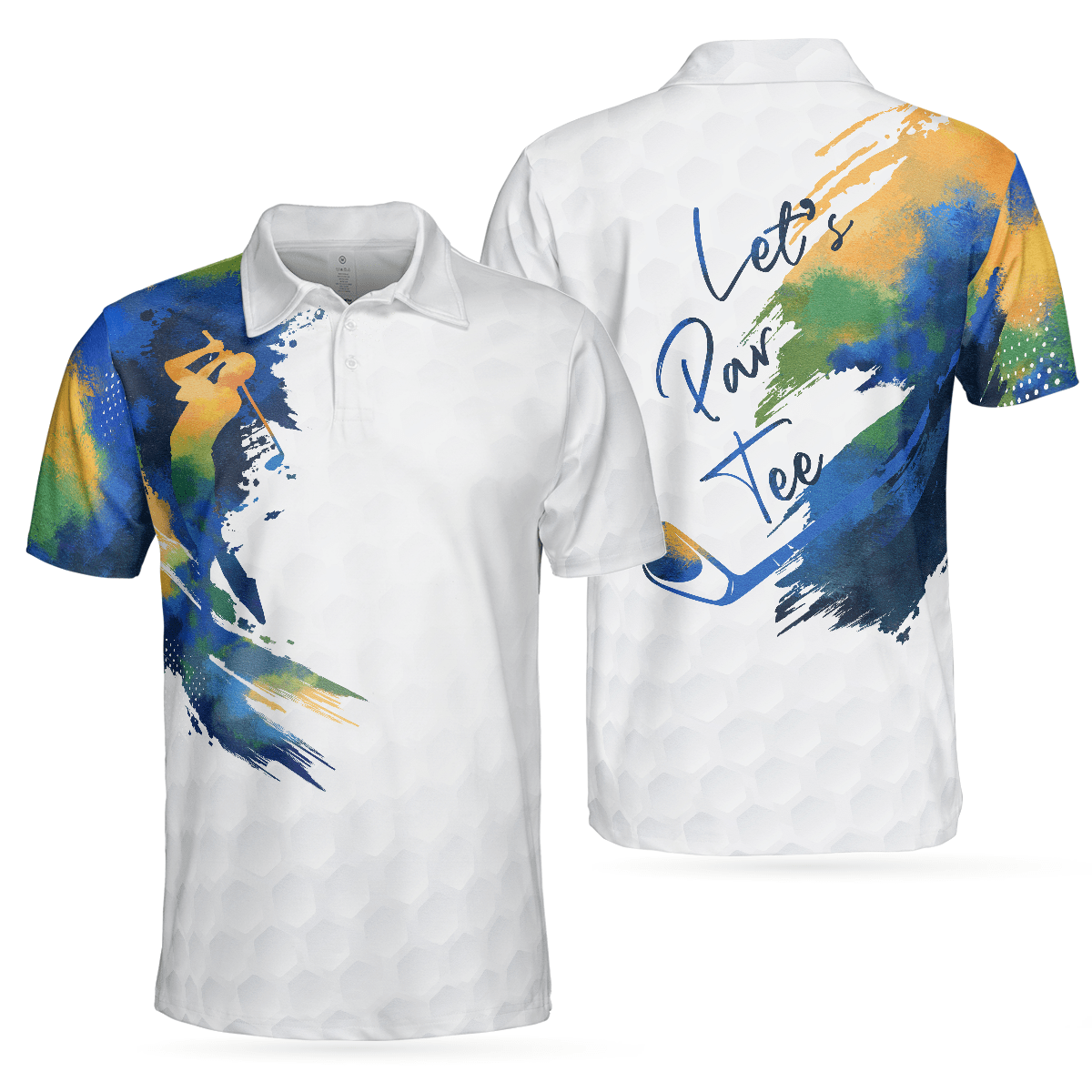 Lets Par Tee Colorful Water Color Golf Short Sleeve Polo Shirt White Golf Shirt For Men