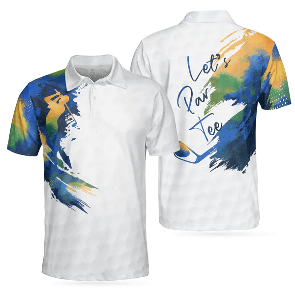 Lets Par Tee Colorful Water Color Golf Short Sleeve Polo Shirt White Golf Shirt For Men