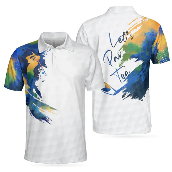 Lets Par Tee Colorful Water Color Golf Short Sleeve Polo Shirt White Golf Shirt For Men