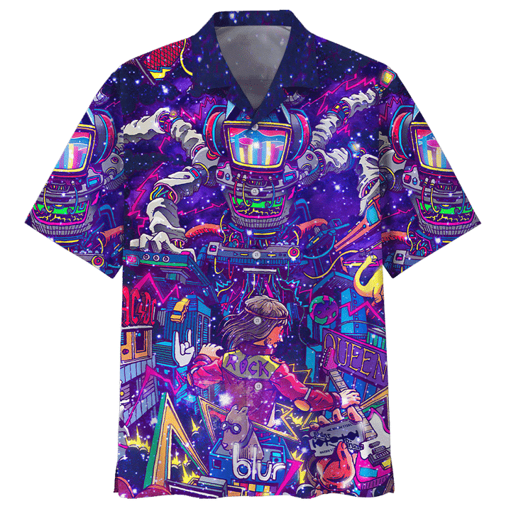 Let's Play Rock And Roll Through The Space Tie-Dye Hawaiian Shirt