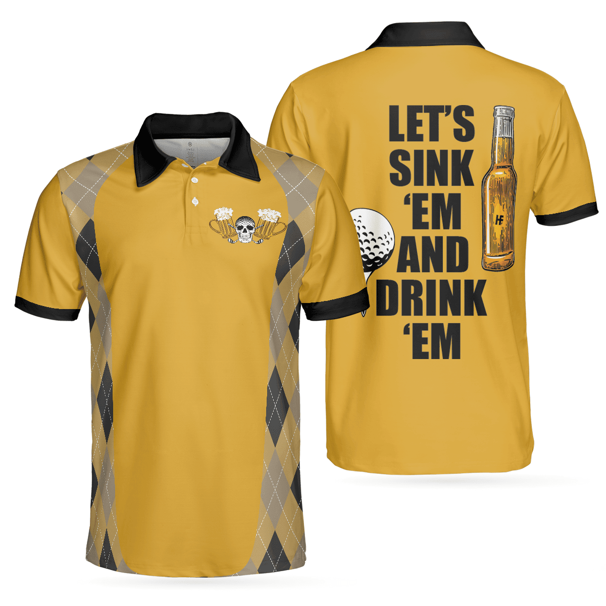 Lets Sink Em And Drink Em Golf Polo Shirt Plaid Pattern Golf Beer Polo Golf Gift Idea For Beer Lovers