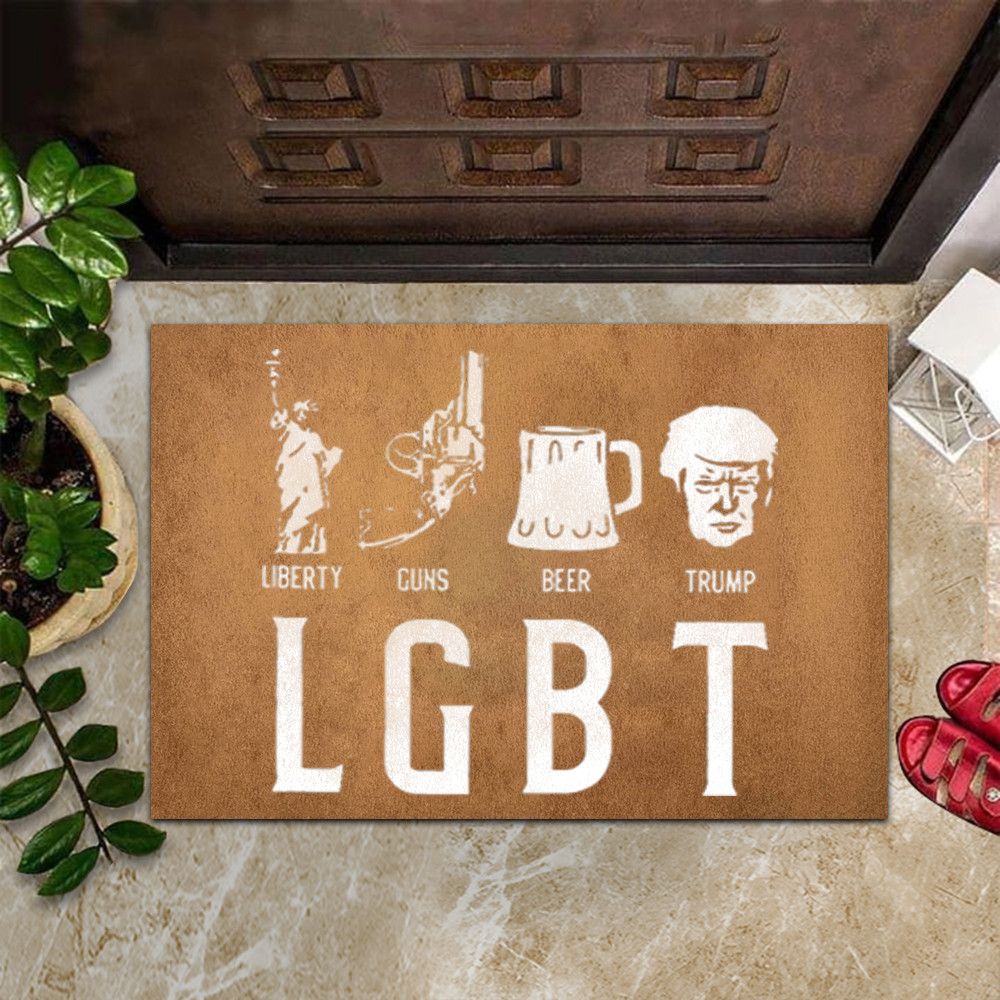 LGBT Liberty Guns Beer Trump Rubber Doormat Support Trump 2024 Make America Great Again Merch
