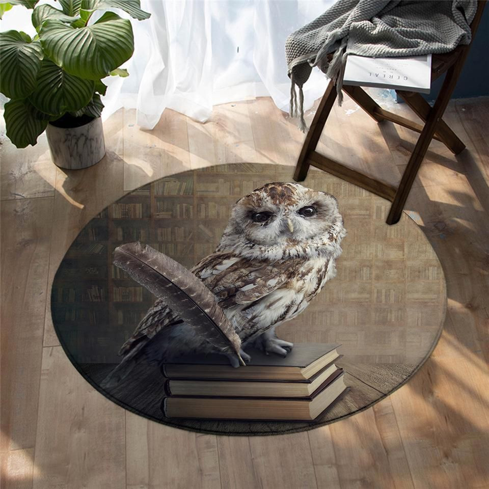 Librarian Owl Round Rug Carpet Bedroom Livingroom Home Decor
